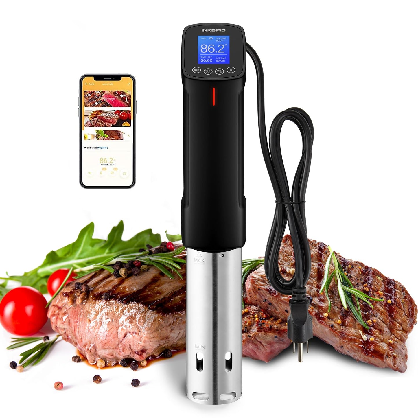 Inkbird WIFI Sous Vide Machine ISV-100W, 1000 Watts Sous-Vide Cooker Immersion Circulator with 14 Preset Recipes on APP & Calibration Function, Thermal Immersion, Fast-Heating with Timer |Best Gift