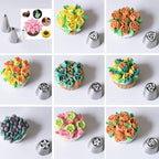 28 Pcs Russian Piping Tips Set, Frosting Nozzle Kit, Baking Supplies for Cookie Cupcake (12 Icing Tips 10 Pastry Baking Bags 2 Leaf Piping Tips 2 Couplers 1 Silicone Bag 1 cleaning brush)