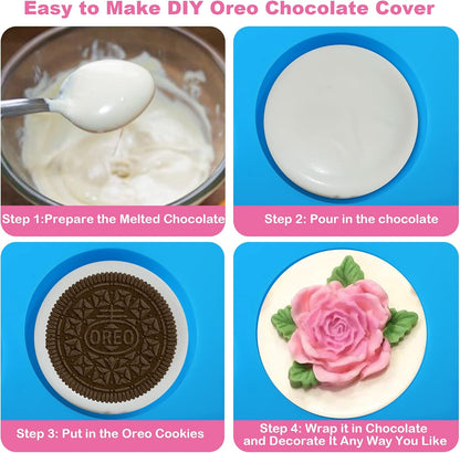 Sidosir 3Pcs Oreo Cookie Chocolate Silicone Mold, 12-Cavity Round Cylinder Oreo Chocolate Cover Molds for Candy, Silicone Baking Molds for Mini Cakes, Jelly