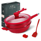 TIBORANG Nonstick 8 in 1 Multipurpose Woks and Stir Fry Pans,12.6 Inch 6L Heat Indicator Diecast Aluminum Titanium Coating Chinese Wok Pan with Lid, Silicone Spatula,Steamed Grid(Crimson Red)…