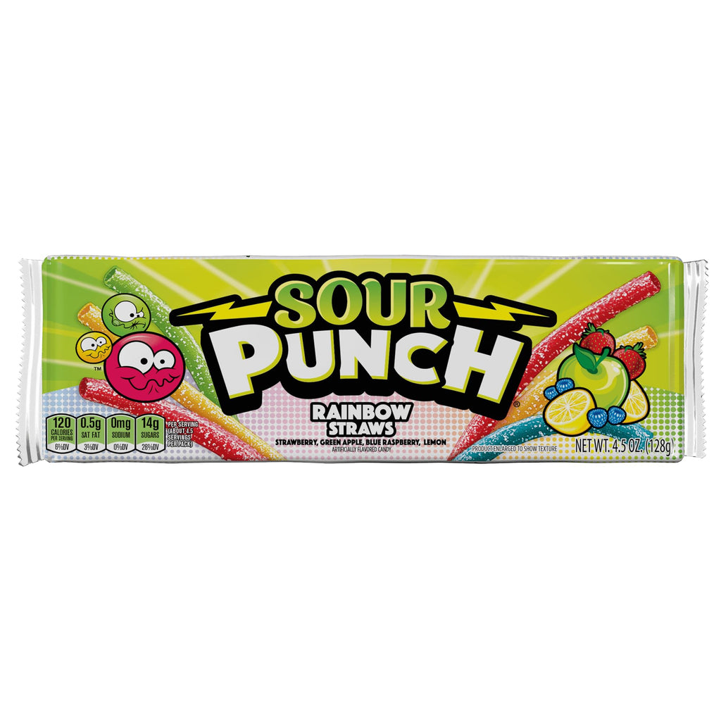 Sour Punch Straws, Sweet & Sour Flavored Soft, Chewy Candy, Tray, Blue Raspberry , 2 Ounce (Pack of 24)