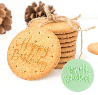 4Pcs Happy Birthday Fondant Embosser 3D Design Acrylic Mould Cookie Stamp, Cookie Cutters for DIY Baking Cake/Sugar Paste/Cupcake/Chocolate (3.15 inch, Random Colors)