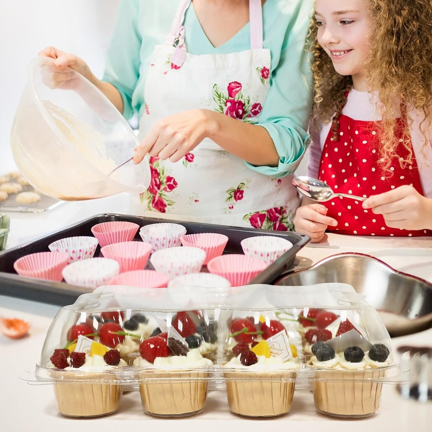 12 Count x 12 Sets Plastic Cupcake Containers, Durable and BPA-Free Cupcake Holder with Lid for Easy Transport Storage, Stackable Clear Cupcake Carriers, Reusable Dessert Boxes