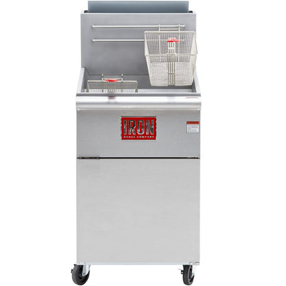 Iron Range IRF75 Free Standing Gas Fryer, 75 lb Capacity, 5-Tube Heat Exchange, 30,000 BTU, Cool Zone, 200°F-400°F Temp Range, Stainless Steel Tank, 2 Baskets, Safety Hi-Limit Control