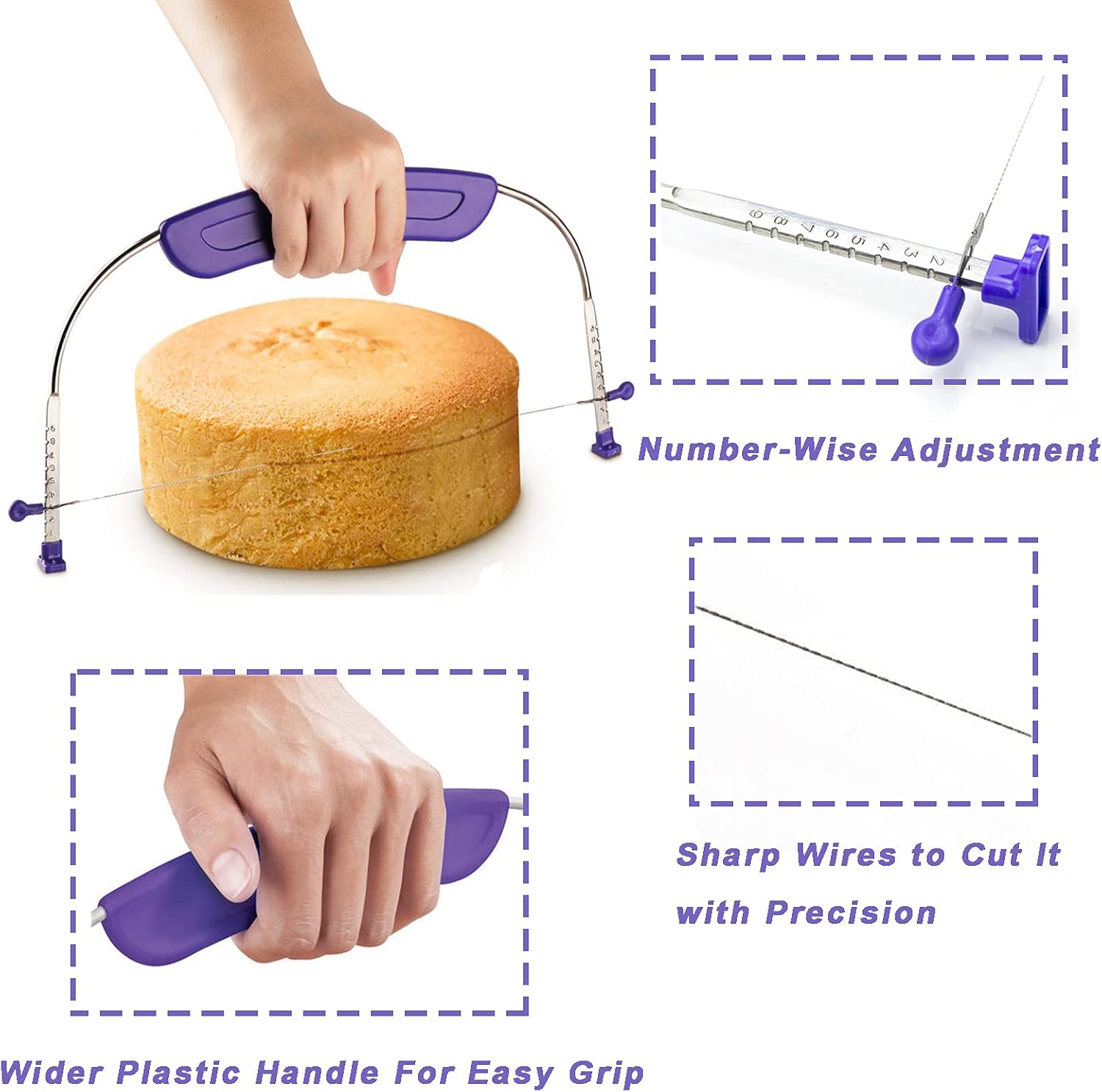 WAFJAMF Adjustable Cake Leveler Cutter, Professional Cake Slicer with Stainless Steel Wires and Handle for Leveling Tops of Layer Cakes Suitable for 10 Inch Cake
