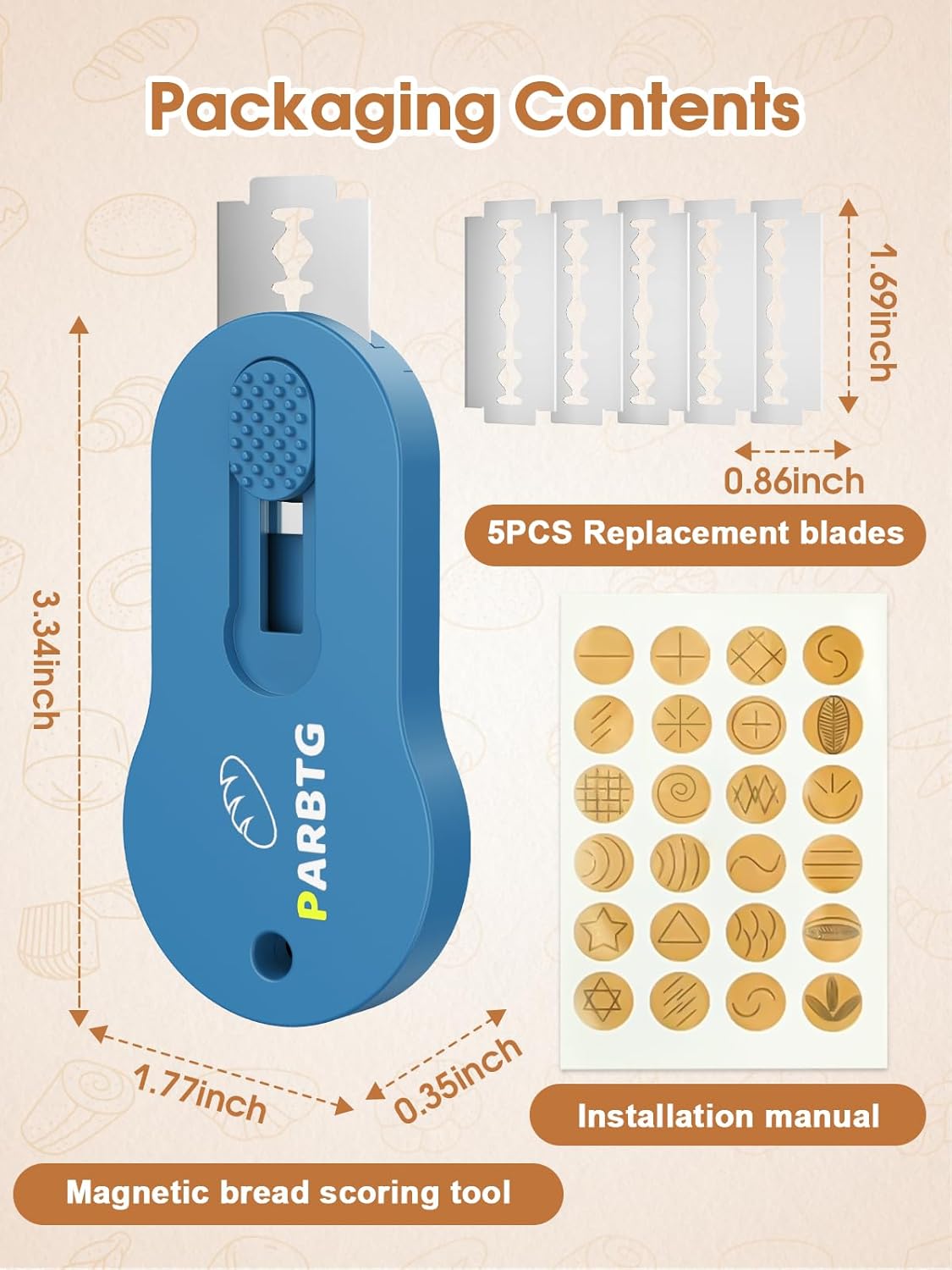 Bread Lame Dough Scoring Tool, Extractable & Magnetic Sourdough Scoring Tool for Sourdough Bread Baking, Bread Making, Bread Scoring Tool with 5 Razor Blades, Scoring Patterns booklet, Blue