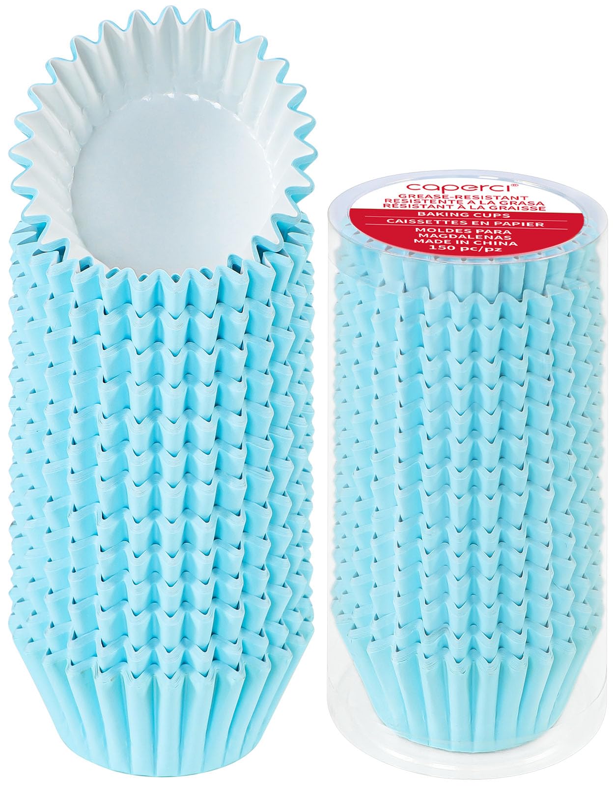 Caperci Heavy Duty Standard White Cupcake Liners 150 Counts - Grease-Resistant Paper Muffin Baking Cups, Odorless, No Muffin Pan Needed, Easily Peels (White)