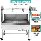KODOM 132LBS Grill rożenowy ze stali nierdzewnej z osłoną tylną, silnik 25 W, mała świnia, jagnięcina, 37-calowy grill węglowy do pieczenia na rożnie do kempingu i kuchni na świeżym powietrzu