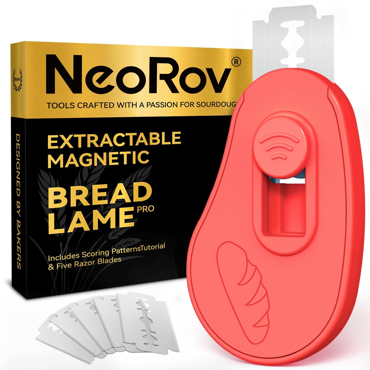 Extractable & Magnetic Bread Lame Dough Scoring Tool - Professional Sourdough Scoring Tool - Sourdough Bread Baking & Bread Scoring Tool - Scoring Patterns booklet & 5 Razor Blades (Blue)