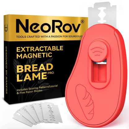 Extractable & Magnetic Bread Lame Dough Scoring Tool - Professional Sourdough Scoring Tool - Sourdough Bread Baking & Bread Scoring Tool - Scoring Patterns booklet & 5 Razor Blades (Blue)