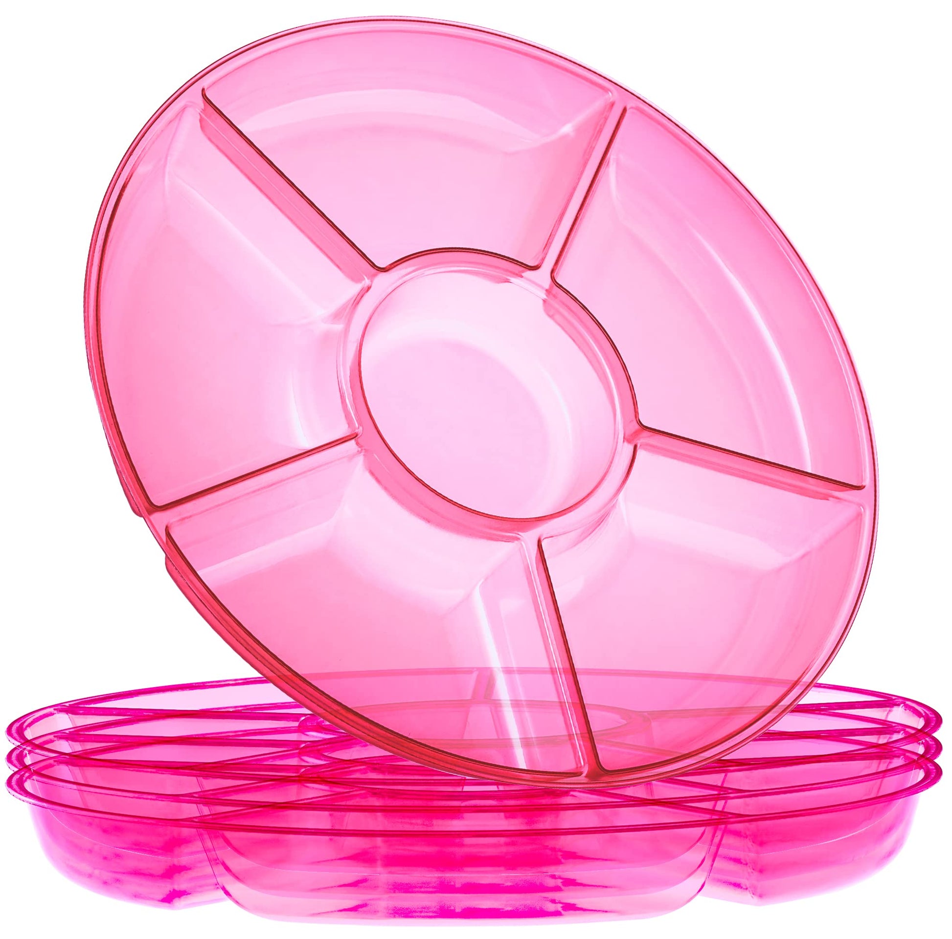 Plasticpro 6 Sectional Round Plastic Serving Tray/Platters Clear Pack of 2