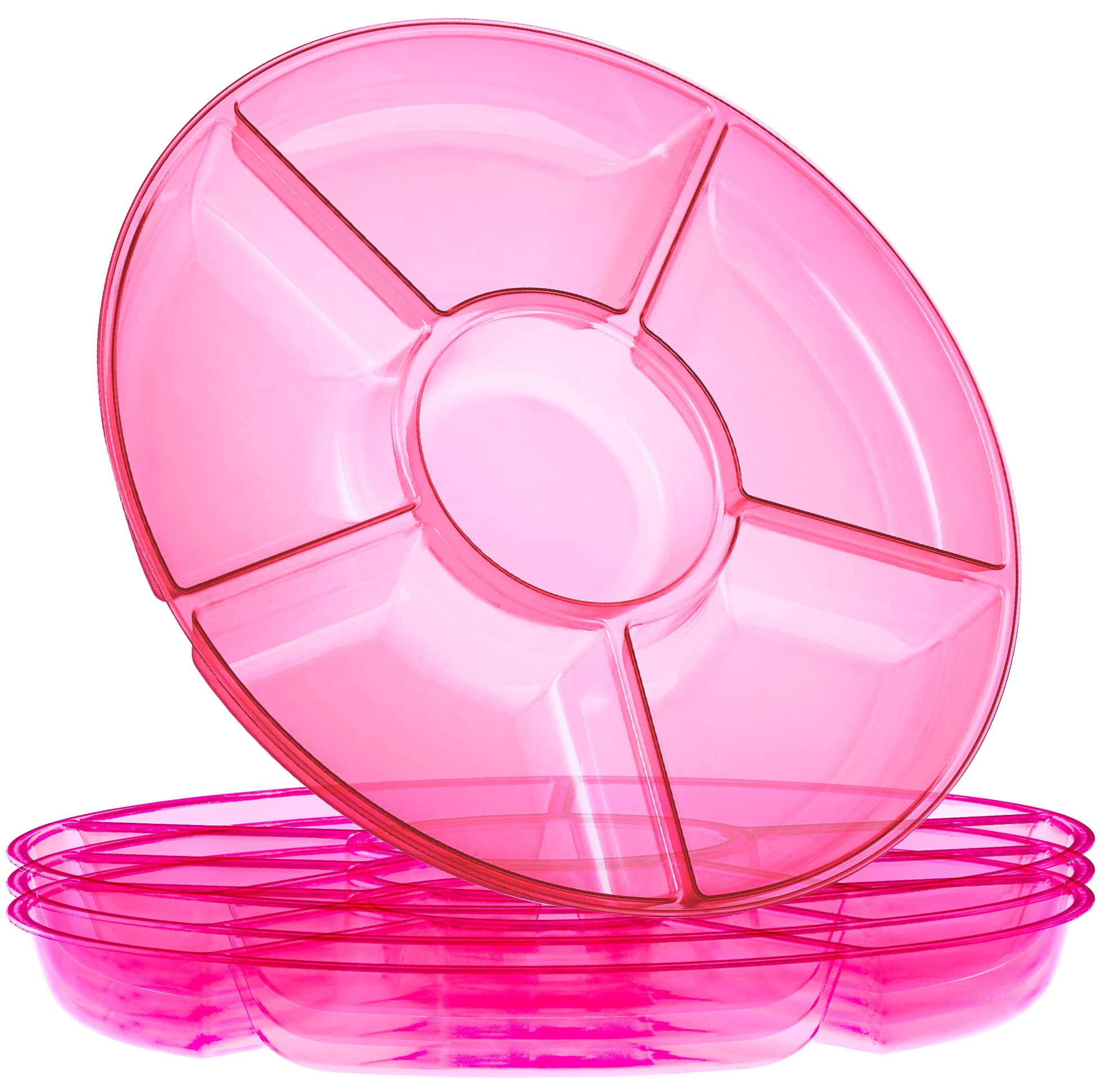 Plasticpro 6 Sectional Round Plastic Serving Tray/Platters Clear Pack of 2