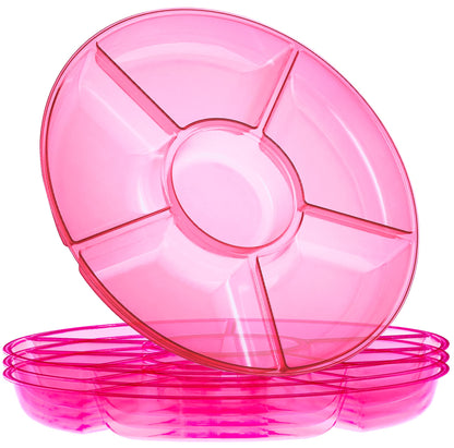Plasticpro 6 Sectional Round Plastic Serving Tray/Platters Clear Pack of 2