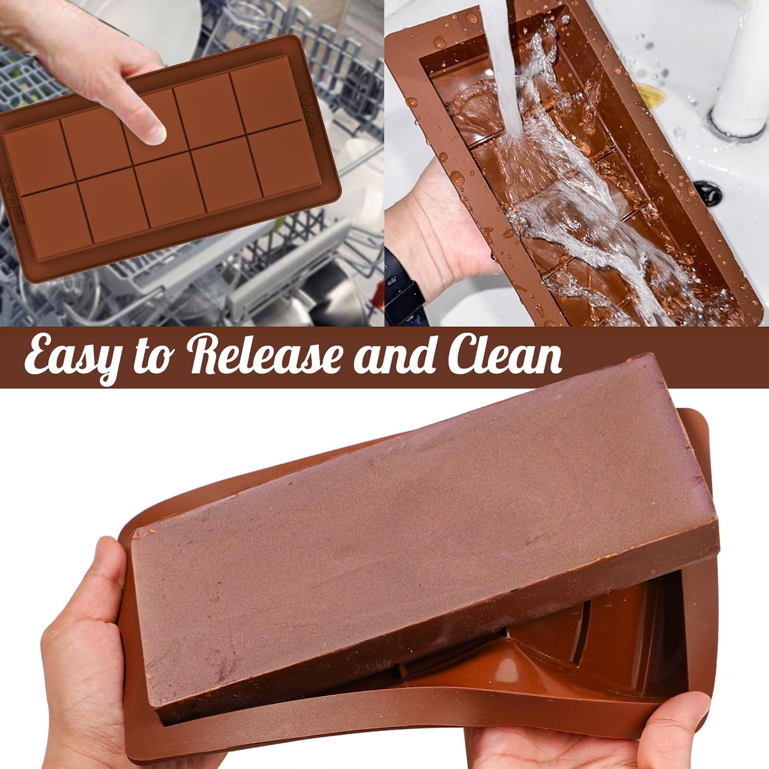 Webake Deep Chocolate Bar Molds 2 Pack, 1 Inch Deep Large and Thick Silicone Chocolate Bar Molds for Stuffed Bar, Big Chocolate Candy Bar Mold for Filling Knafeh Pistachio Chocolate Bar