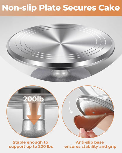 Kootek Aluminium Alloy Revolving Cake Stand 12 Inch Rotating Cake Turntable for Cake, Cupcake Decorating Supplies