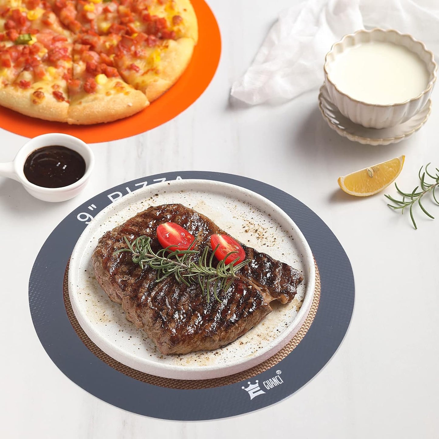 Silicone Baking Mat Set of 4, GUANCI Grade Food Baking mats Non-Stick Reusable Pizza Bakeware Mat for Making Macaroon, Pizza, Cookie, Pastry, Bread, Bun(Grey)