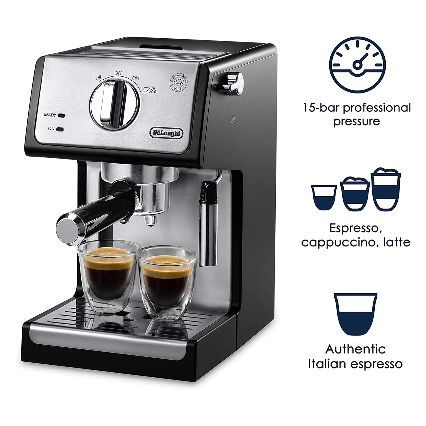 De'Longhi 15-Bar Pump Espresso Machine with Manual Milk Frother for Latte, Cappuccino, Black, ECP3420