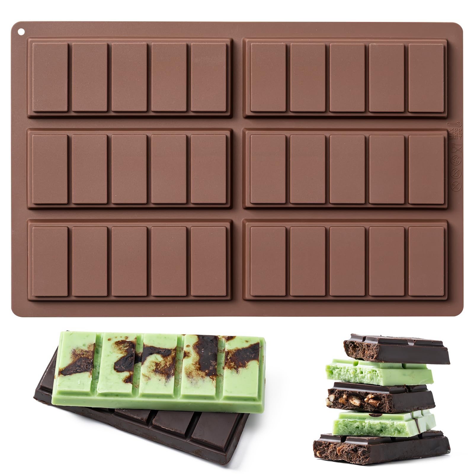 Chocolate Bar Mold,Non-Stick Chocolate Molds, 100% Food Grade Silicone Deep Chocolate Bar Mold for Dubai Chocolate Bar Pistachio, Candy, Knafeh Pistachio Chocolate Bar and More (10 Snap)