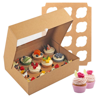 Cupcake Boxes, 2 Pack Disposable Cupcake Containers, Food Grade Cupcake Carrier 12 Count with Window and Inserts, Cupcake Transport Holders Bulk for Muffins Cookies Treats Dessert（White）