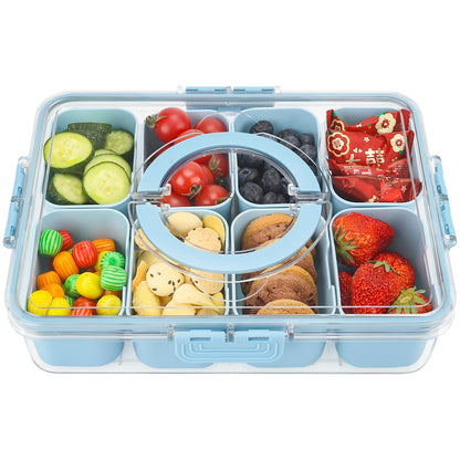 shopwithgreen Divided Serving Tray with Lid and Handle, Portable Snackle Box Charcuterie Container for Party, Veggies, Snack, Fruit, Nuts, Candy, Christmas Tray Snack Box for Entertaining, Picnic