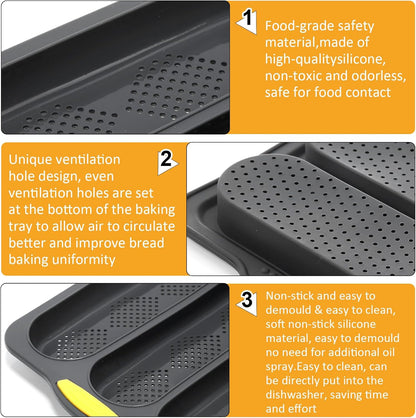 8 Pcs Silicone Baguette Hamburger Bun Baking Pan Set 4 6 9 Cup French Bun Mold 3 Cup Nonstick Baguette Bread Pan with Tool for Homemade Bread Loaf Sandwich Microwave