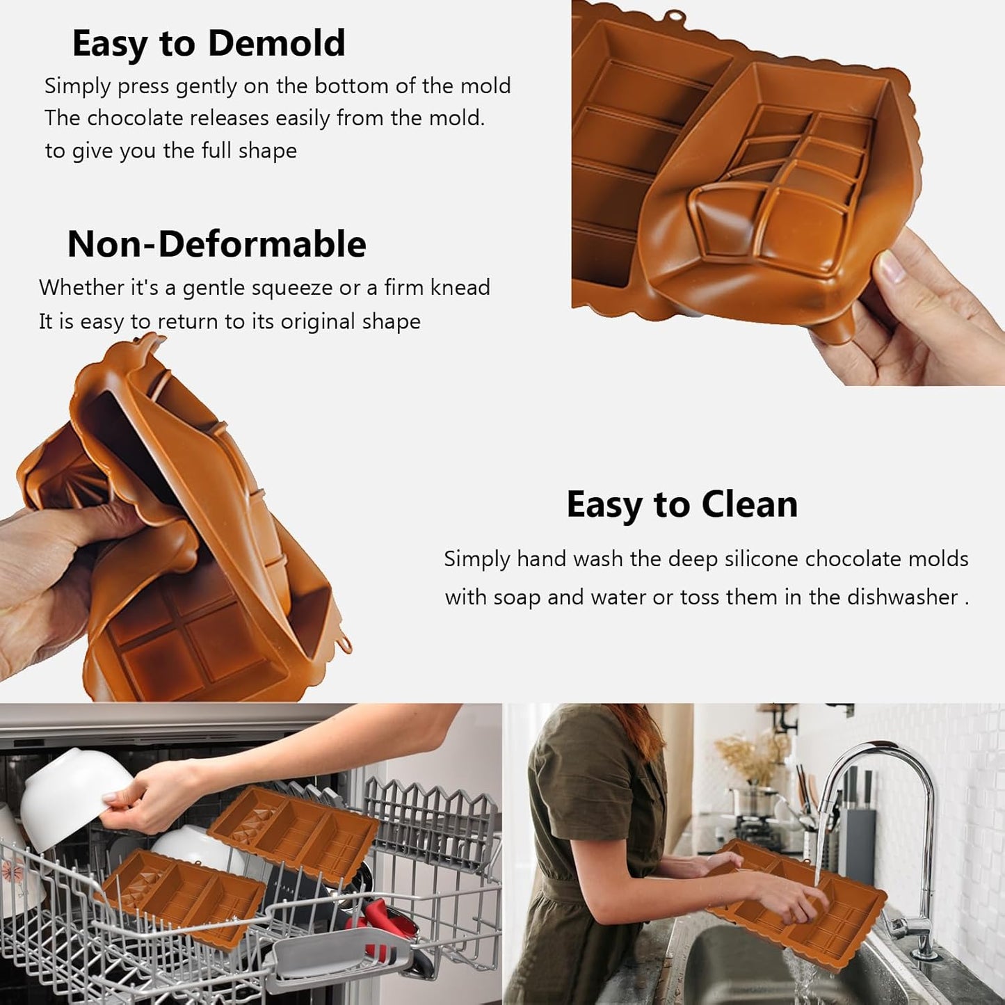 Chocolate Bar Mold - Food Grade Silicone Chocolate Molds, Non-Stick & Easy to Release Deep Mold for Dubai Pistachio Chocolates, Candy, Snacks, Desserts, Resin Art, Dishwasher Safe