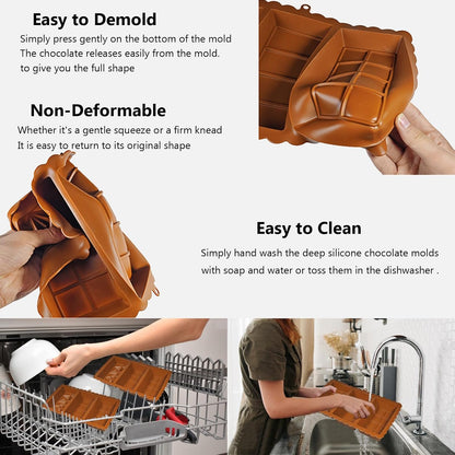 Chocolate Bar Mold - Food Grade Silicone Chocolate Molds, Non-Stick & Easy to Release Deep Mold for Dubai Pistachio Chocolates, Candy, Snacks, Desserts, Resin Art, Dishwasher Safe