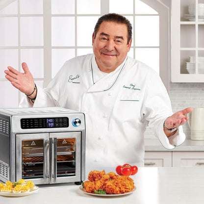 Emeril Lagasse Extra Large French Door Air Fryer Toaster Oven Combo, 25 Cooking Functions and Digital Controls, 7 Accessories Included, Stainless Steel Finish, 26QT Capacity