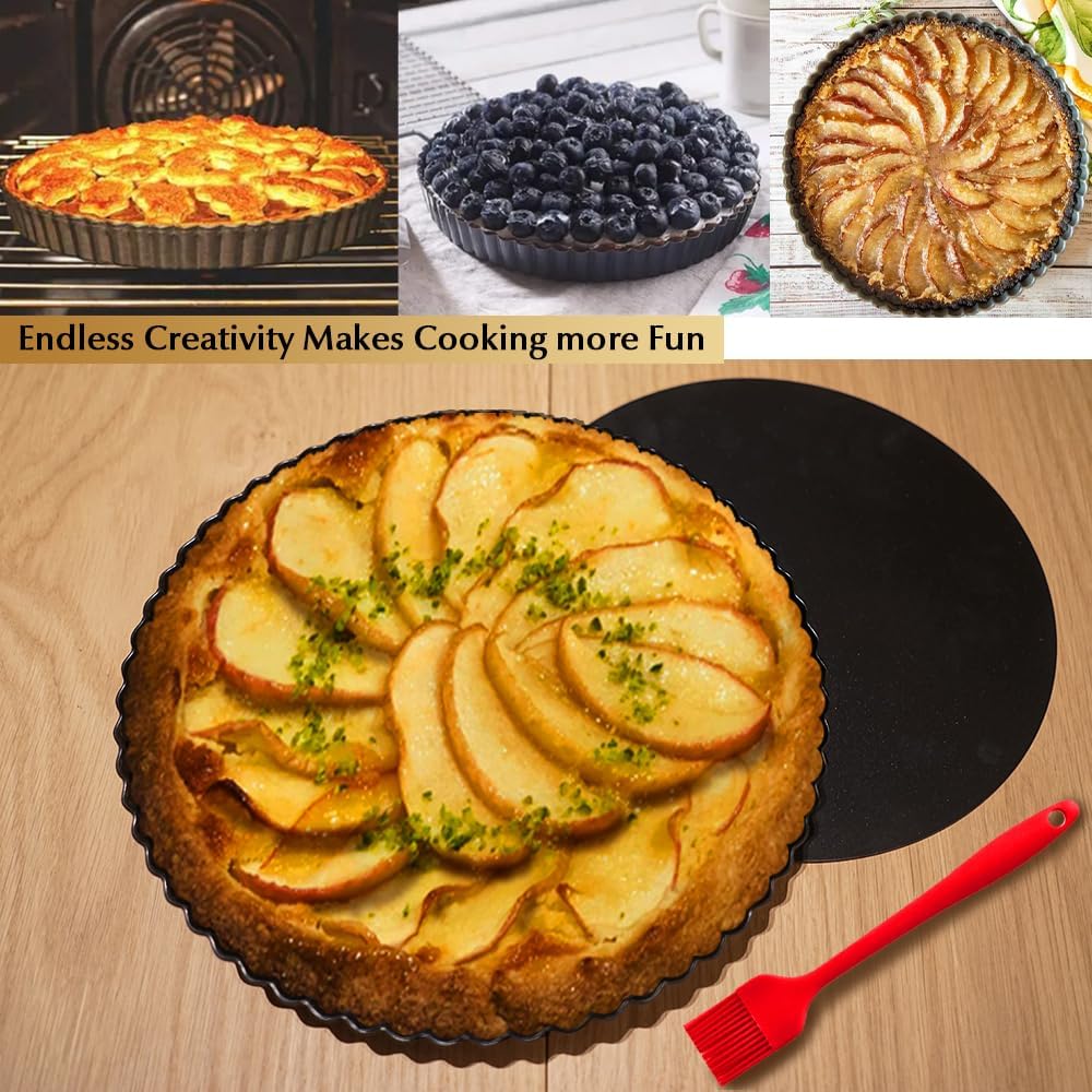 9 Inch Tart and Quiche Pan with Removable Bottom, Pie pans for baking, Non-stick Carbon Steel Quiche Pan for Pie, Mousse Cakes, Fruit and Desserts
