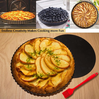 9 Inch Tart and Quiche Pan with Removable Bottom, Pie pans for baking, Non-stick Carbon Steel Quiche Pan for Pie, Mousse Cakes, Fruit and Desserts