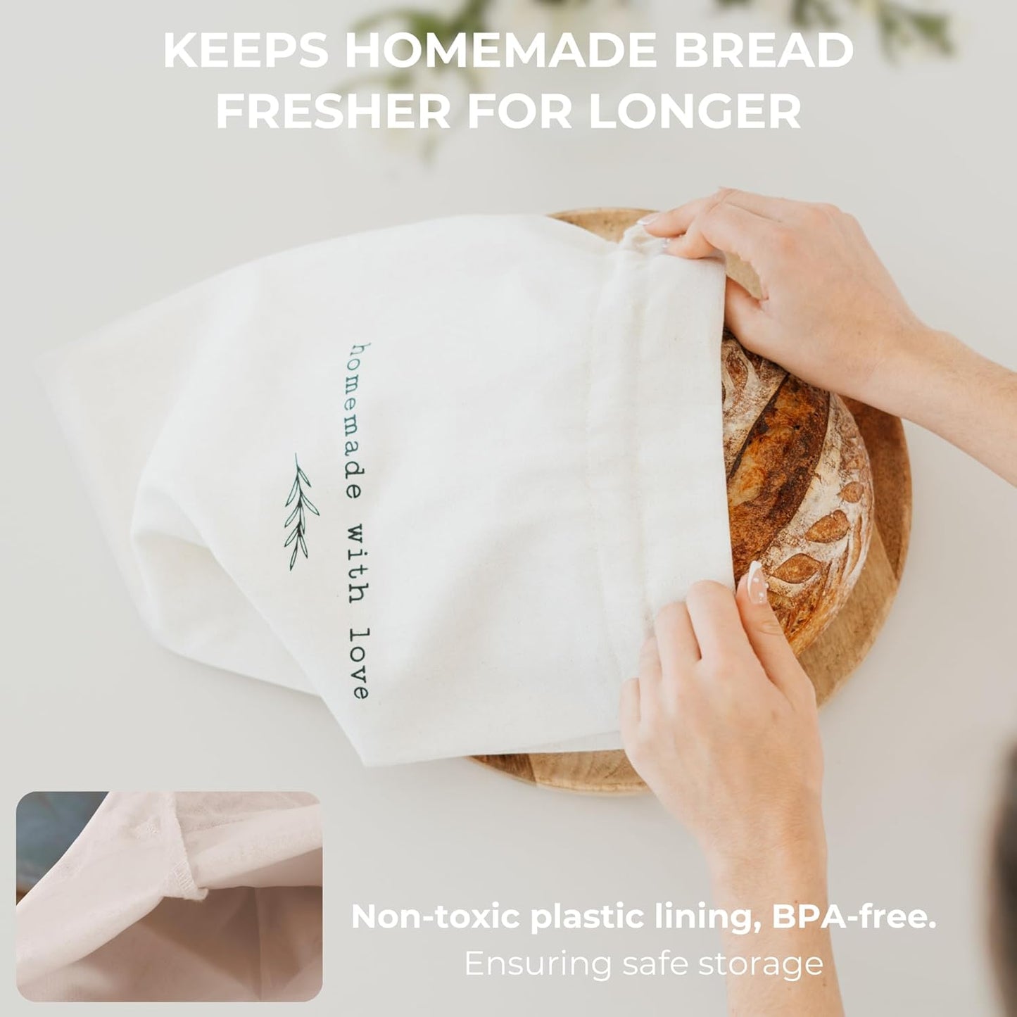 Beautiful Linen Bread Bag Set and Proofing Cover For Homemade Sourdough Bread - Keeps Your Loaf Fresh for Days - Reusable and Easy to Clean Storage Bag, The Perfect Baking Accessories