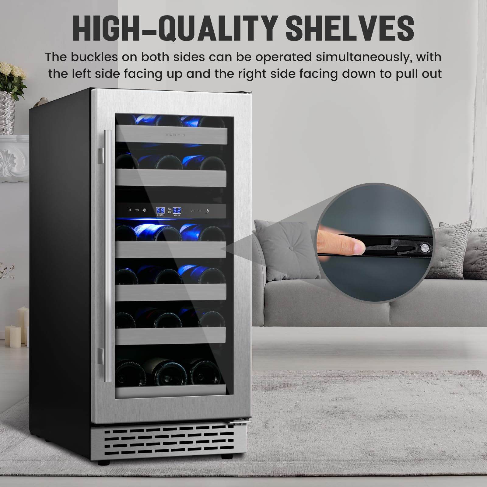 VINECOLD 15 Inch Wine Fridge Under Counter, Dual Zone 28 Bottle Wine Cooler Refrigerator, Seamless Reversible Door,New Upgrade Built-in/Freestanding Wine Cooler for Home and Kitchen