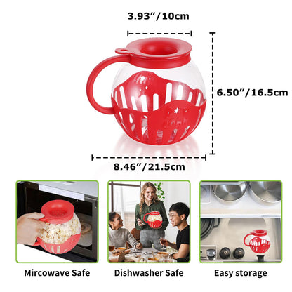 MMUGOOLER Glass Microwave Popcorn Popper, 2.25QT Original Popcorn Jar with Silicone Lid, Without BPA, Dishwasher Safe- Red