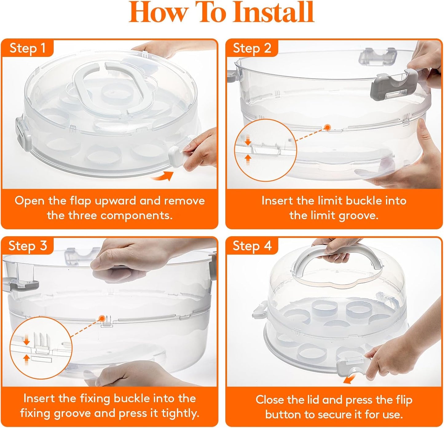 Lifewit Cake Carrier with Lid and Handle, Two Sided Cupcake Carrier Holder for 10” Cake or 9 Standard-Sized Cupcakes, Plastic Round Cake Transport Storage Container Stand for Pies and Cookies, White