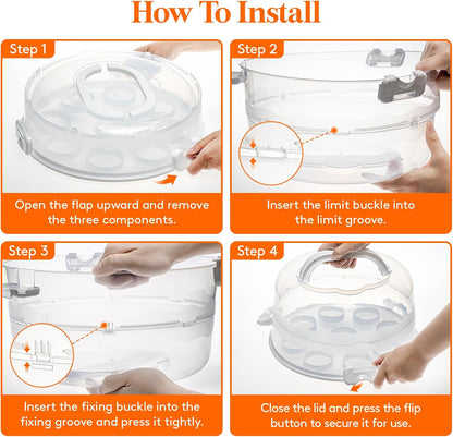 Lifewit Cake Carrier with Lid and Handle, Two Sided Cupcake Carrier Holder for 10” Cake or 9 Standard-Sized Cupcakes, Plastic Round Cake Transport Storage Container Stand for Pies and Cookies, White