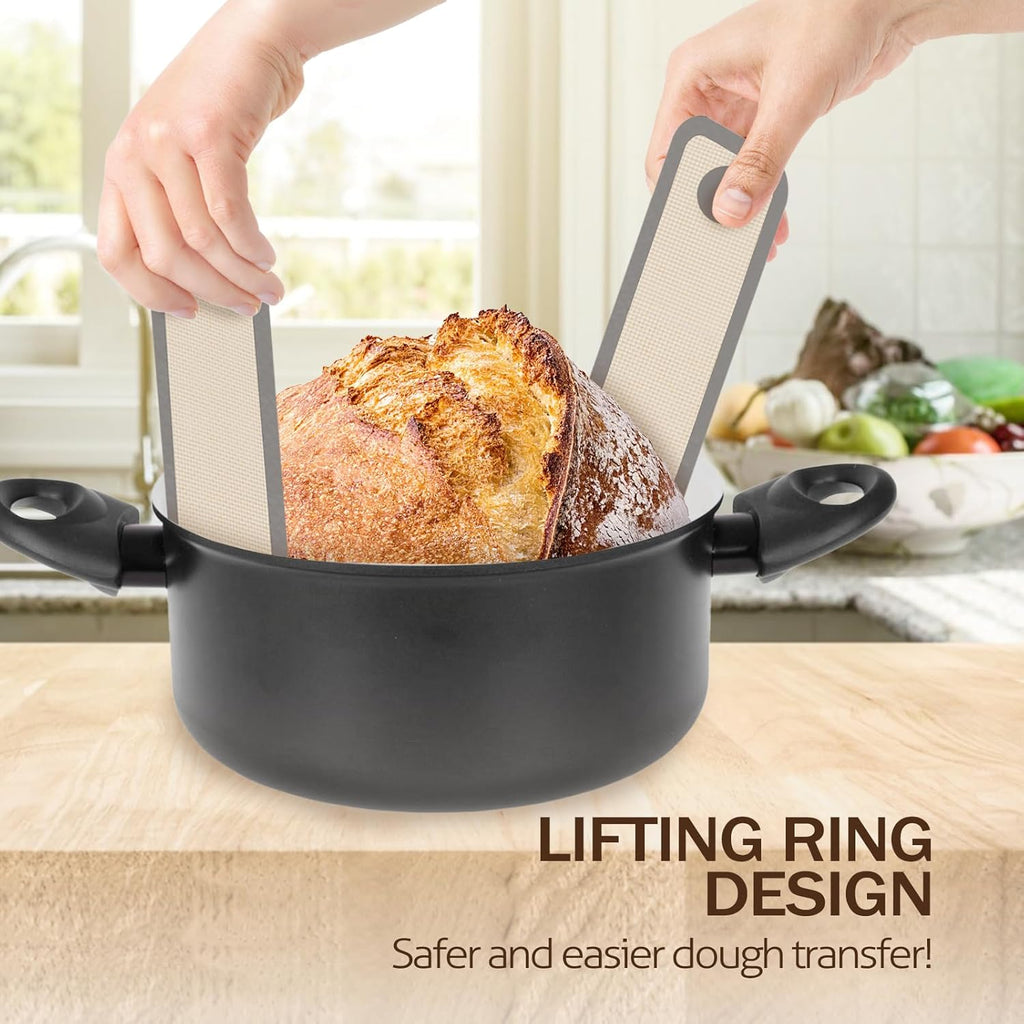 Silicone Bread Sling for Dutch Oven, 2 PCS Non-Stick & Easy Clean Reusable Silicone Bread Baking Mat with Long Handles, Easy to Transfer Sourdough Bread, BM02