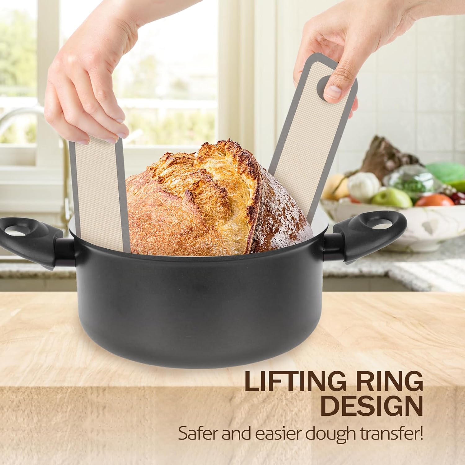 Silicone Bread Sling for Dutch Oven, 2 PCS Non-Stick & Easy Clean Reusable Silicone Bread Baking Mat with Long Handles, Easy to Transfer Sourdough Bread, BM02