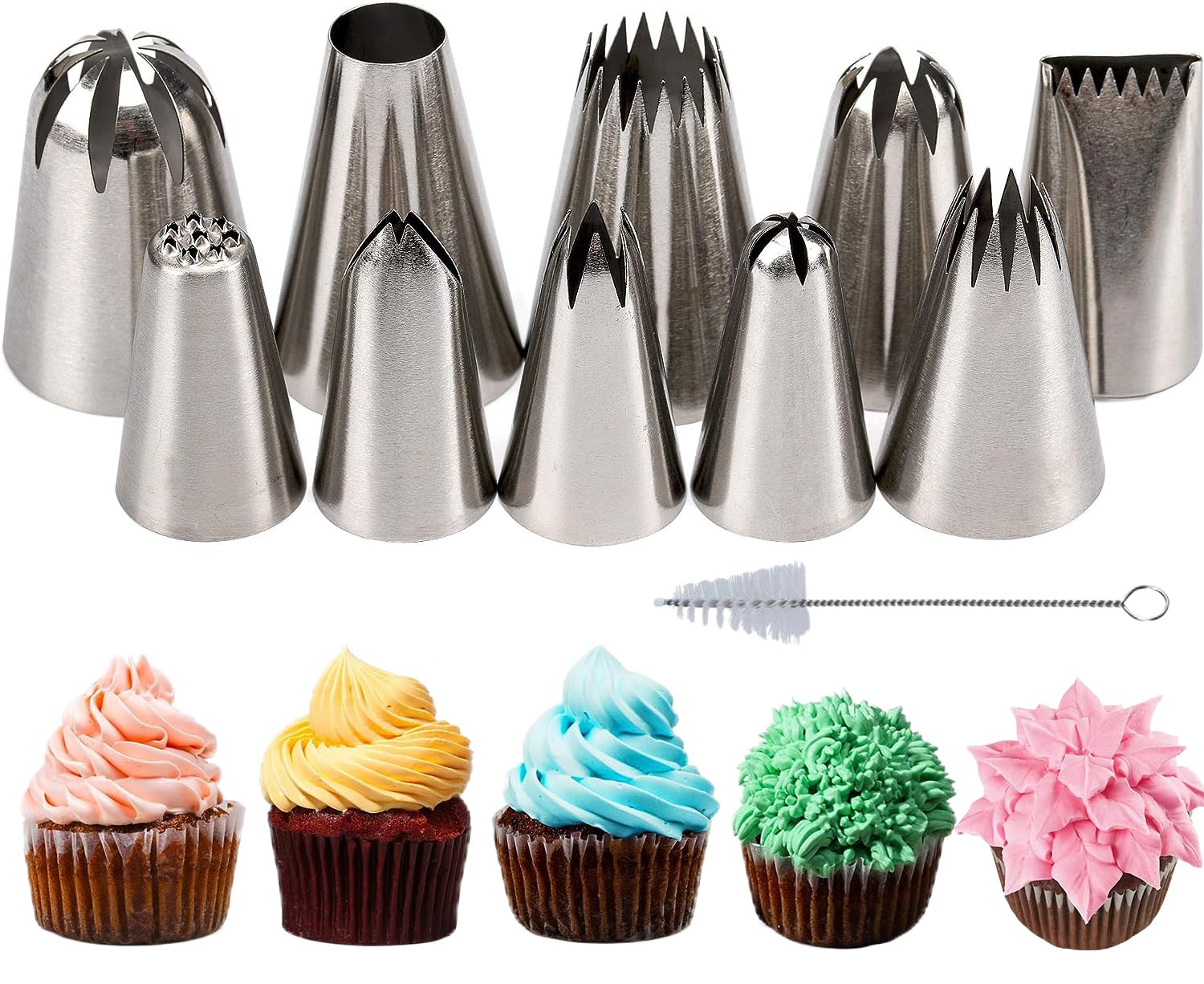 28 Pcs Russian Piping Tips Set, Frosting Nozzle Kit, Baking Supplies for Cookie Cupcake (12 Icing Tips 10 Pastry Baking Bags 2 Leaf Piping Tips 2 Couplers 1 Silicone Bag 1 cleaning brush)