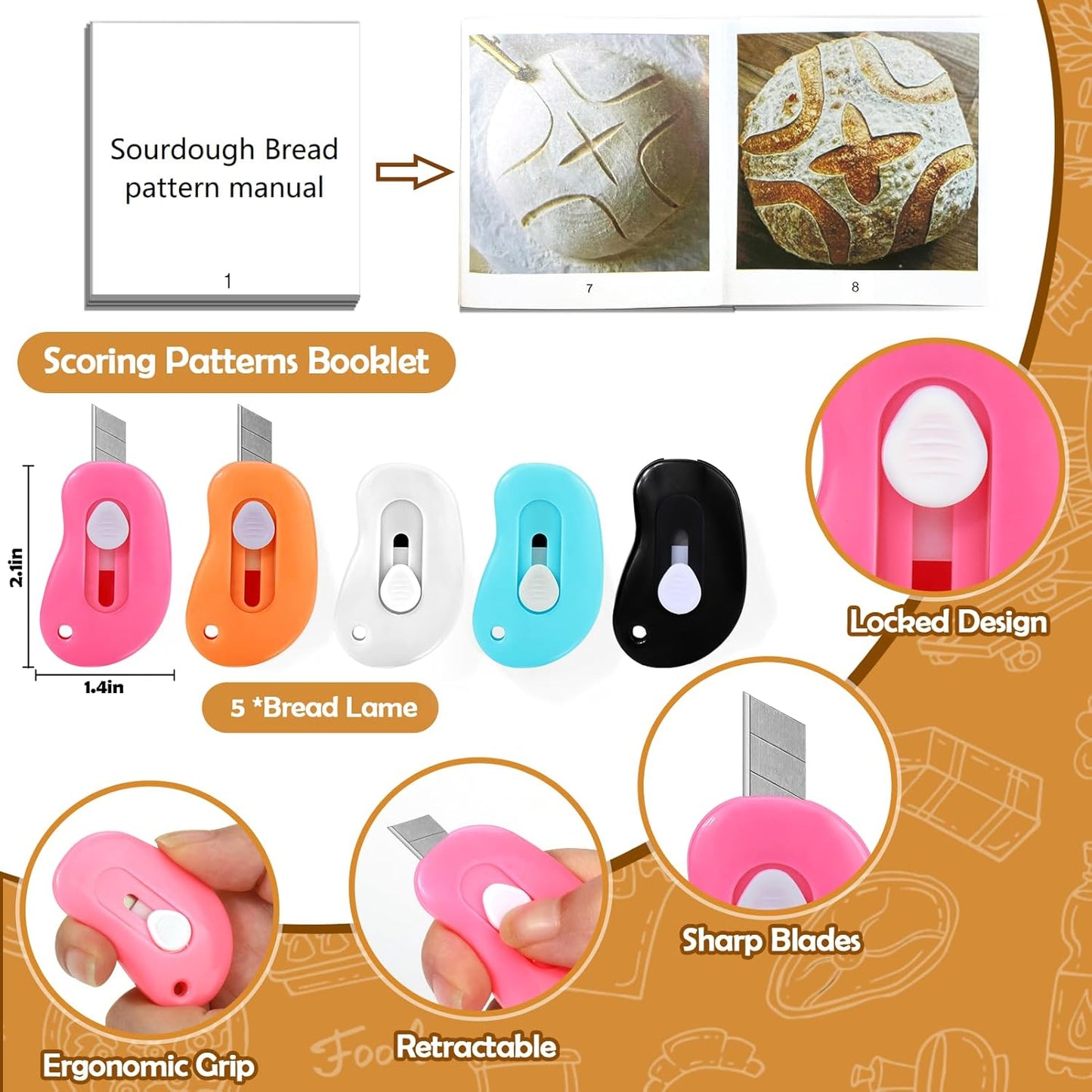 XANGNIER Bread Lame Dough Scoring Tool,5 Pack Sourdough Scoring Tools,Bread Dough Cutter Slashing Razor Tool,Bread Baking & Making Tools Supplies Accessories