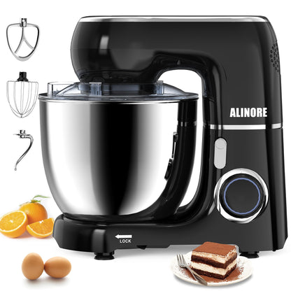 Alinore Stand Mixer, 6.5QT 660W 10-Speed Tilt-Head Electric Kitchen Stand Mixer, Food Mixer with Dishwasher-Safe Dough Hook, Egg Whisk, Flat Beater for Baking, Cake and Most Home Cooks (Black)