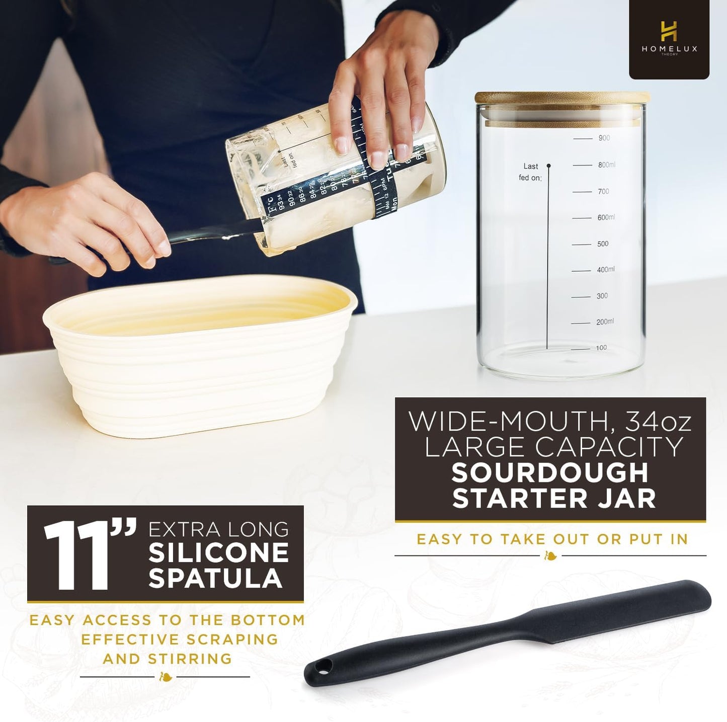 Sourdough Starter Kit, Silicone Banneton Bread Proofing Basket Set, Sourdough Bread Baking Supplies, Bread Making Kit for Sourdough Proofing with Bread Baking Bowl for Artisan Breads (Yellow)