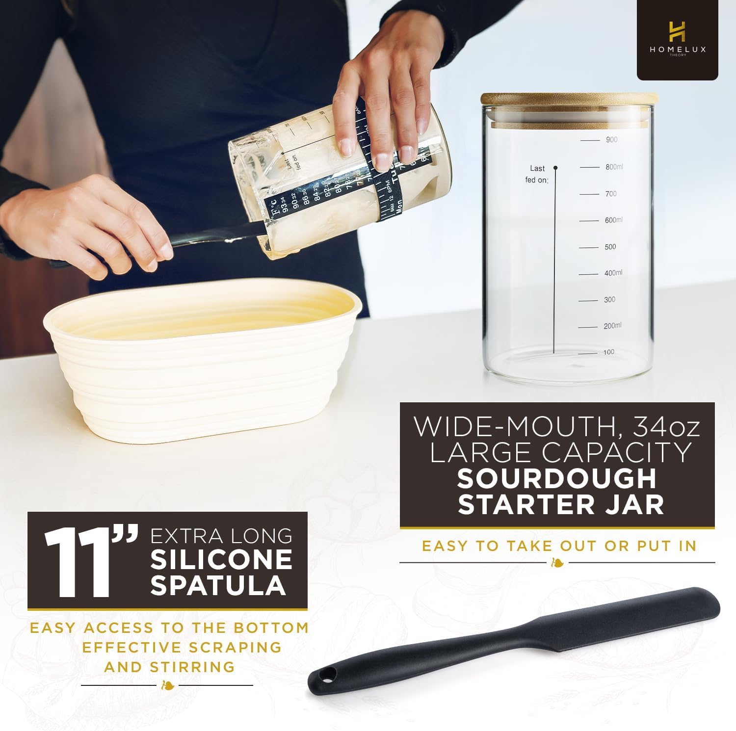 Sourdough Starter Kit, Silicone Banneton Bread Proofing Basket Set, Sourdough Bread Baking Supplies, Bread Making Kit for Sourdough Proofing with Bread Baking Bowl for Artisan Breads (Yellow)