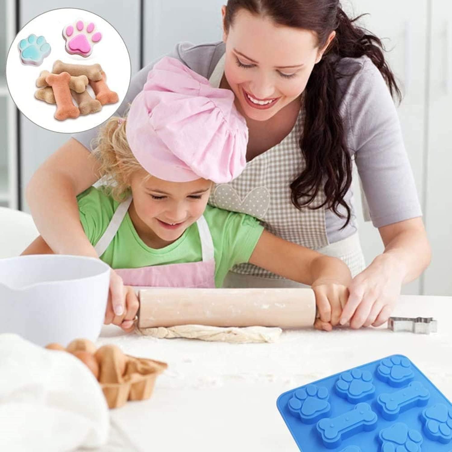 3 Pack Puppy Dog Paw and Bone Silicone Molds, Non-Stick Food Grade Silicone Molds Cookie Cutters for Chocolate, Candy, Jelly, Ice Cube, Dog Treats