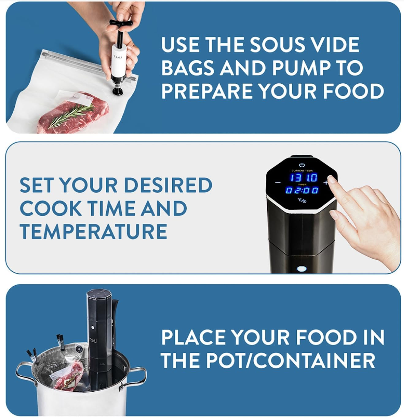 Yedi Infinity Sous Vide Cooker, Powered by Octcision Technology, Deluxe Accessory Kit, Recipes, 1000 Watts