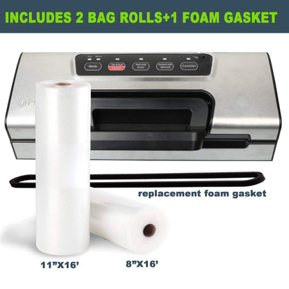 Potane Precision Vacuum Machine,Pro Food Sealer with Built-in Cutter and Bag Storage(Up to 20 Feet Length), Both Auto&Manual Options,2 Modes,Includes 2 Bag Rolls 11”x16’ and 8”x16’,Compact Design