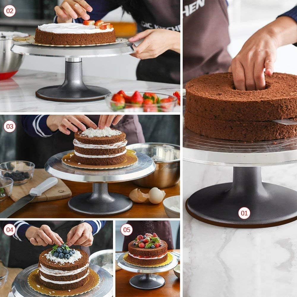 12'' Cake Stand, Cake Spinner Cake Decorating Supplies, Round Decorating Turntable Revolving Aluminum Table Holder Baking Display Tray Plate Tools Accessories for Birthday Wedding Party