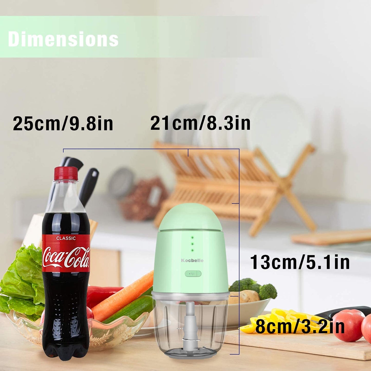 Food Processor - Cordless Mini Food Processor & Portable Small Food Chopper for Vegetables Fruit Salad Onion Garlic,Kitchen,1.3Cup 10 0z,150 Watts,Glass Container Dishwasher Safe (Green)