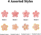 Cookie Press, 4 Styles Cookie Stamps Cherry Blossom Cookie Cutters Mold for Flower Cookies Pastry Accessories (Pink)