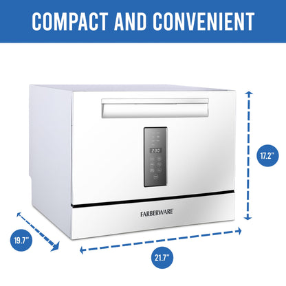 Farberware Compact 6-Place Setting Dishwasher - Portable Mini Countertop Dishwasher with 7 Wash Programs - Perfect for Small Spaces Like Apartment, Dorm, Boat, Camper/RV