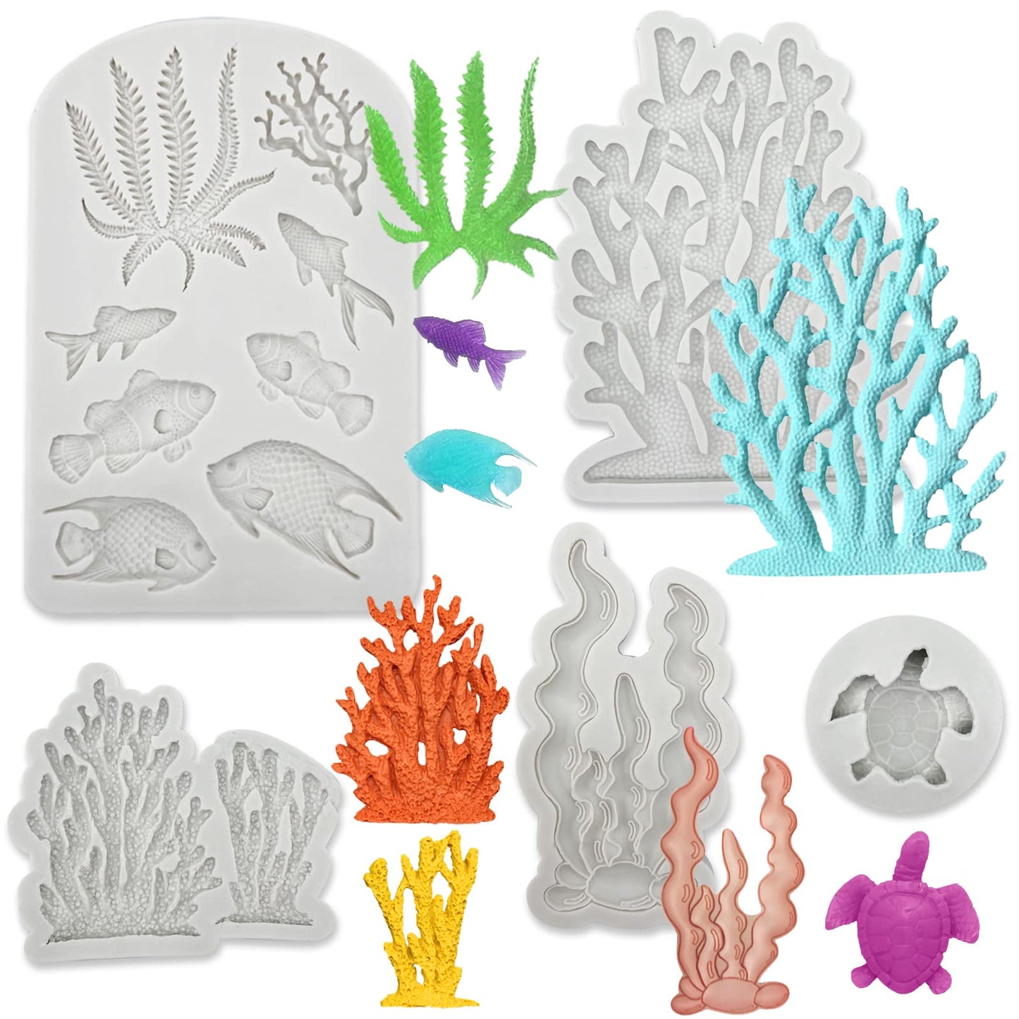 3 PCS Marine Theme Cake Fondant Silicone Mold Seashell Conch Starfish Coral Baking Molds for DIY Cake Decoration Chocolate Candy Polymer Clay Crafting Projects